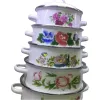 White enamel pot stacked set with floral patterns, a retro home cookware Item Picture